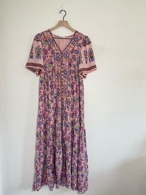 In Bloom Pink Floral Maxi Dress with Purple & Green Accents